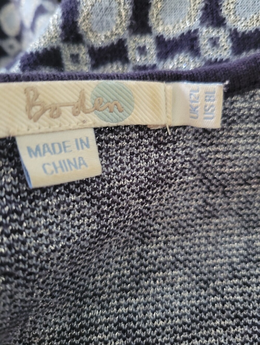 Boden Sweater Knit Dress Long Sleeve Blue & Silver Metallic Geometric 8L 8 Long - Picture 8 of 11